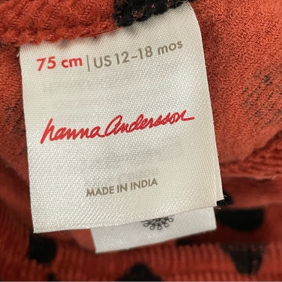 Hanna Anderson Corduroy Overalls. Animal print. Burnt Orange Size 12-18 Month - Picture 12 of 13